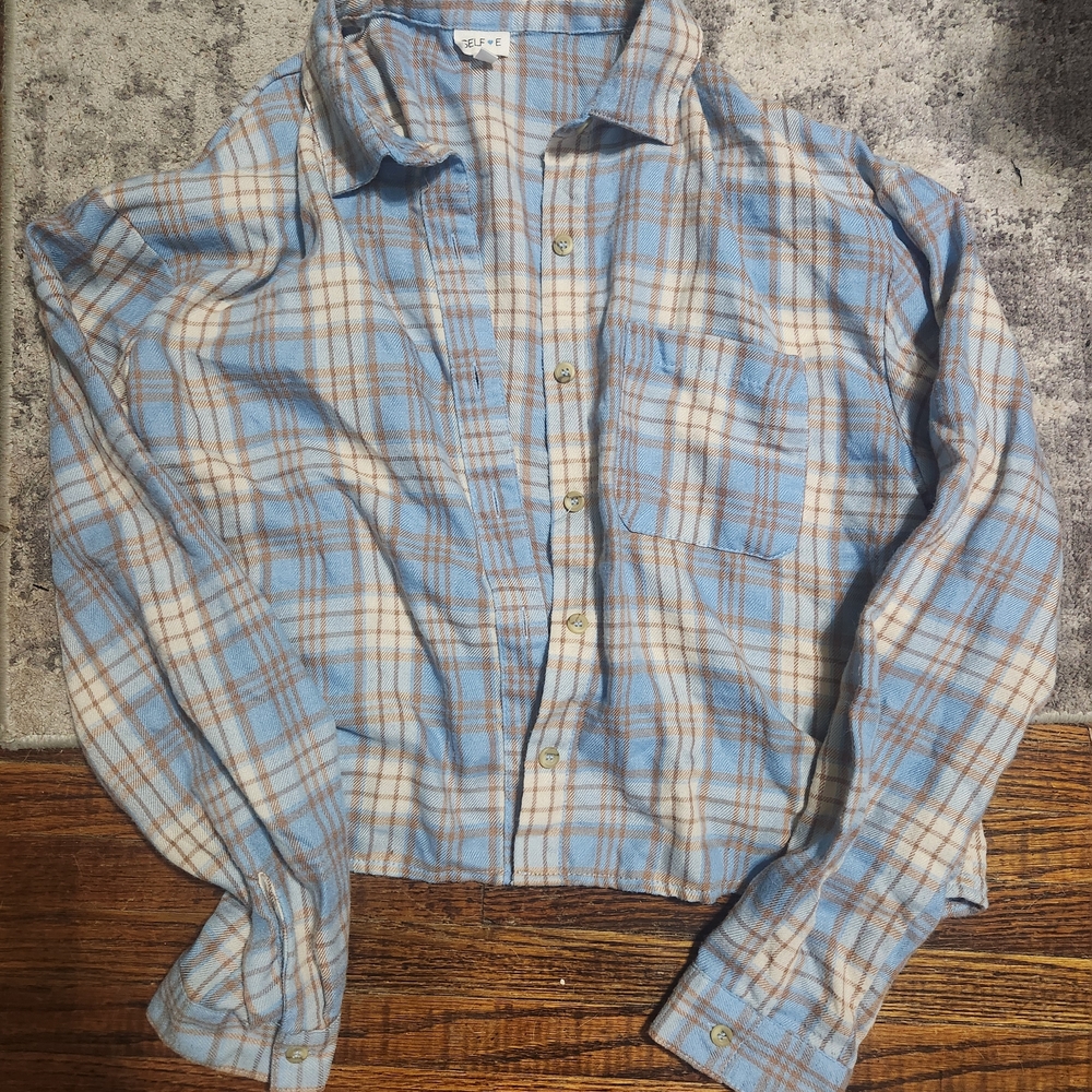 Kids Plaid Button-Up Jacket - Light Blue & Cream